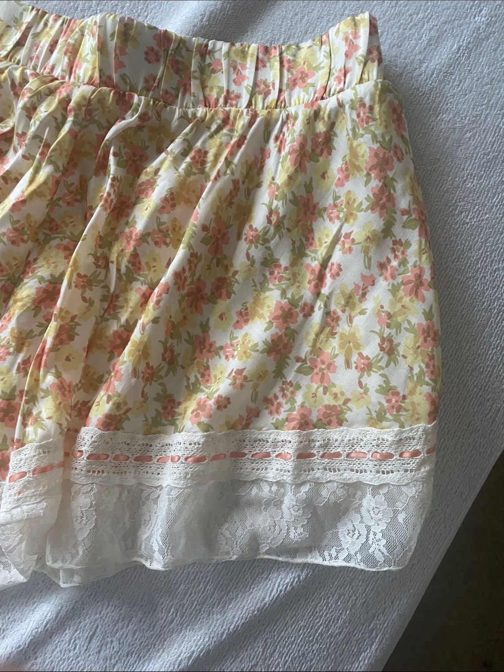 Free People Floral Mini Skirt in Cream, Peach and Yellow NWOT